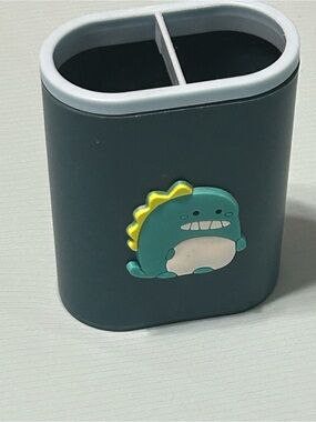 Gray Toothbrush Holder with Cute Dino Accent